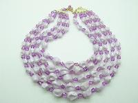 Vintage 50s Amazing Five Row Lilac Pink Textured Lucite Bead Necklace Mint!