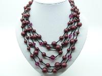 Vintage 50s Five Row Maroon Red Black and AB Pink Glass Bead Necklace