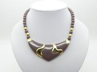 Vintage 70s Unique Brownish Purple and Gold Lucite V Shaped Bead Necklace