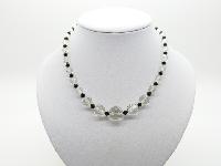 Vintage 30s Art Deco Pretty Black and Clear Crystal Glass Bead Necklace