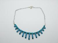 Attractive Eyecatching Real Turquoise Bead Necklace on Silvertone Chain