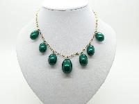 Vintage 40s Fab Large Green Pearl Lustre Drop Bead Necklace on Gold Chain