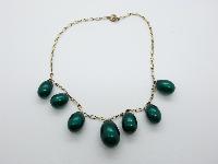 Vintage 40s Fab Large Green Pearl Lustre Drop Bead Necklace on Gold Chain