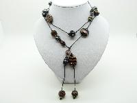 Vintage 30s Style Black and Gold Murano Glass Wedding Cake Bead Necklace