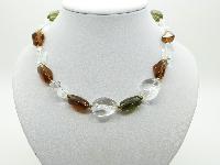 Vintage 60s White Amber and Green Glass Irregular Shaped Bead Necklace