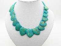 £24.00 - Fab Imperial Turquoise Jasper Faceted Stone Heart Shaped Bead Necklace