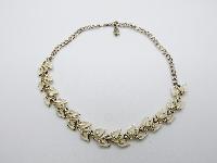 Vintage 50s Unsigned Jewelcraft Cream Enamel Floral Link Goldtone Necklace