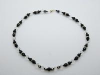 Vintage 50s Black and White Crystal Bead Necklace with Diamantes 58cms