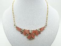 Vintage 50s Pretty Orange Lucite Moonglow and AB Diamante Necklace 44cms 
