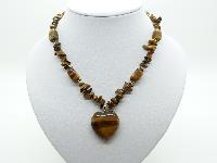 Lovely Real Tigers Eye Bead Necklace with Tigers Eye Heart Pendant 50cms
