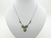 £12.00 - Vintage 30s Pretty Marcasite Bow Drop Silvertone Chain Necklace 
