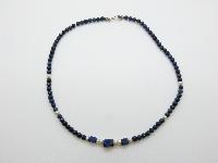 Pretty and Feminine Blue Lapis Bead and Freshwater Pearl Necklace 43cms