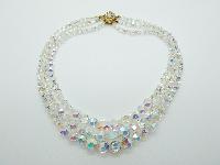 Vintage 50s Amazing Three Row AB Crystal Glass Bead Necklace with Diamante Clasp 50cms 