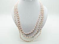 Vintage 50s Three Row Lucite Pink Bead and Plastic Pearl Necklace 66cms