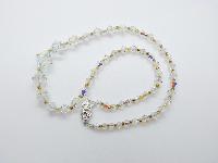 Vintage 50s Lovely AB Crystal Glass Bead Necklace Silver Diamante Clasp 44cms