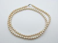 Vintage 50s Long Quality Glass Faux Pearl Bead Necklace 835 Silver Clasp 70cms Long