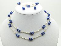 Vintage 60s Two Tone Blue Rondel Bead Necklace Bracelet and Earring Set