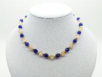 Vintage Redesigned Blue Glass and Crackle Bead Glass Necklace 41cms Long