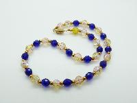 Vintage Redesigned Blue Glass and Crackle Bead Glass Necklace 41cms Long