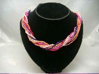 1950s 8 Row Faux Pearl Harlequin Twist Bead Necklace