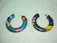 Vintage 80s Abstract Design Multicoloured Hoop Earrings