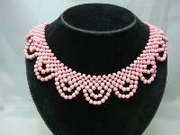 1950s Pink Bead Scallop Drop Necklace Lovely Clasp WOW