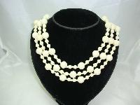 1950s Chunky 3 Row Cream Honeycomb Lucite Bead Necklace