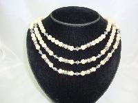 Vintage 50s 3 Row Faux Pearl & Diamante Bead Necklace