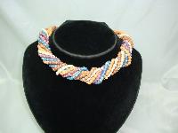 1970s 5 Row Multicoloured Glass Bead Twist Necklace WOW