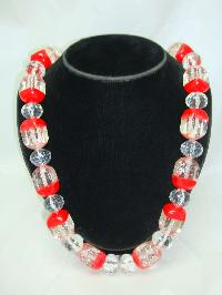 1950s Style Chunky Lucite Confetti Clear & Red Necklace