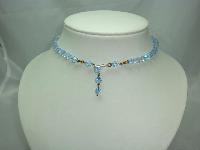Vintage 50s Pretty Blue Sparkling AB Crystal Glass Bead Necklace