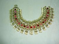 Vintage 50s Fab Lisner Red Diamante Wide Fancy Link Goldtone Bracelet 