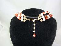 1950s Chunky 3 Row Marble Brown & Pearl Bead Necklace