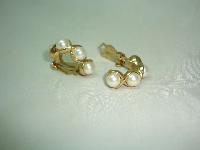 Vintage 80s Classy Chic Faux Pearl and Gold Half Hoop Clip on Earrings