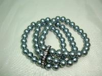 Vintage 50s Style 3 Row Grey Faux Pearl Bead Bracelet 