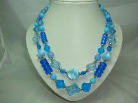 Vintage 50s 2 Row Shades of Blue Lucite Bead Necklace 