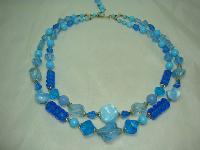Vintage 50s 2 Row Shades of Blue Lucite Bead Necklace 
