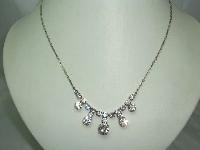 Vintage 50s Glamorous Diamante Paste Drop Necklace on Silver Chain