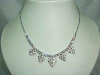 Vintage 50s Sparkling Diamante Flower Drop Necklace 