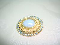 Vintage 50s Blue Glass & AB Diamante Pearl Oval Brooch
