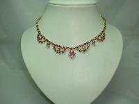 Vintage 50s Fab Pink AB Diamante Cascade Drop Necklace