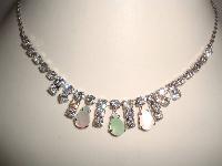 Vintage 50s Diamante & Mother of Pearl Drop Necklace 