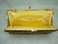 Vintage 1950s Fabulous Quality Gold Glass Bead Evening Handbag
