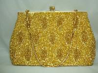 Vintage 1950s Fabulous Quality Gold Glass Bead Evening Handbag