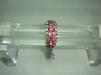 Vintage 50s 2 Row Sparkling Pink & AB Diamante Bracelet Signed!