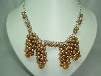 1950s Style Gold Faux Pearl Bead Cluster Drop Necklace
