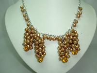 1950s Style Gold Faux Pearl Bead Cluster Drop Necklace