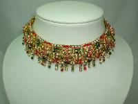 Fabulous Wide Multicoloured Diamante Eastern Choker Gold Necklace Wow!