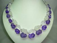 Vintage 50s 2 Row Purple & Clear Lucite Bead Necklace