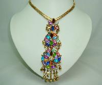 Colourful Diamante & Lucite 3 Circles Flower Dangle Pendant and Chain